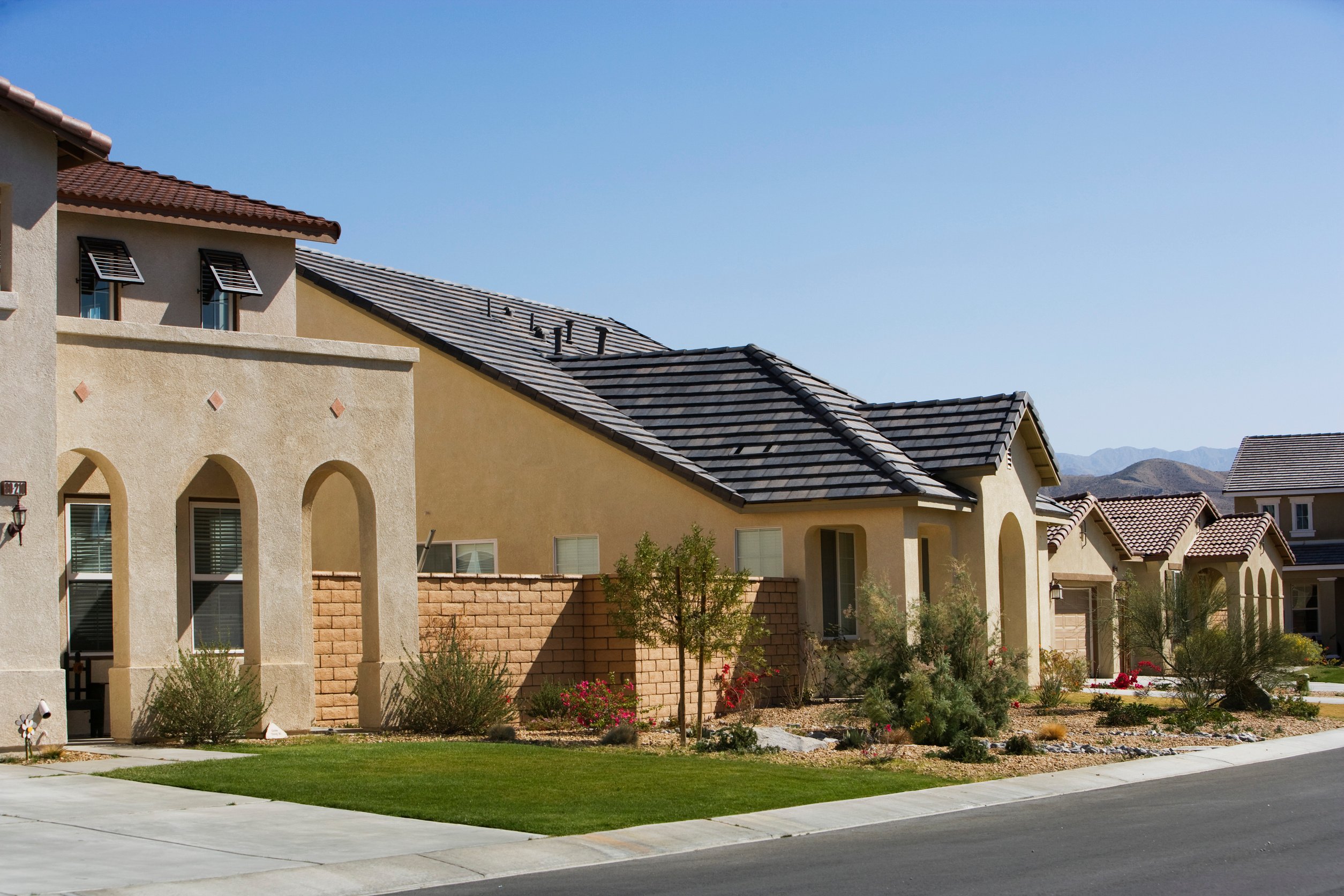 Large new house with arched entry